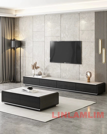 2-Piece Living Room Set - Coffee Table and TV Stand with Storage Cabinets, 4 Finishes