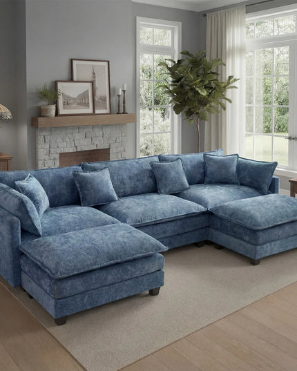113-Inch Cloud Modular Sectional Sofa with Ottoman - 23.6-Inch Deep Seat, 4 Colours