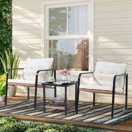 3-Piece Rocking Bistro Set - 2 Wicker Rocking Chairs and 2-Tier Table, 2 Colourways