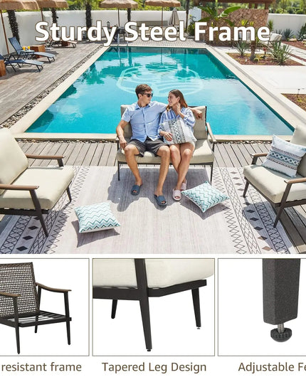 3-Piece Wicker Patio Conversation Set - Compact Beige Outdoor Furniture, Customisable