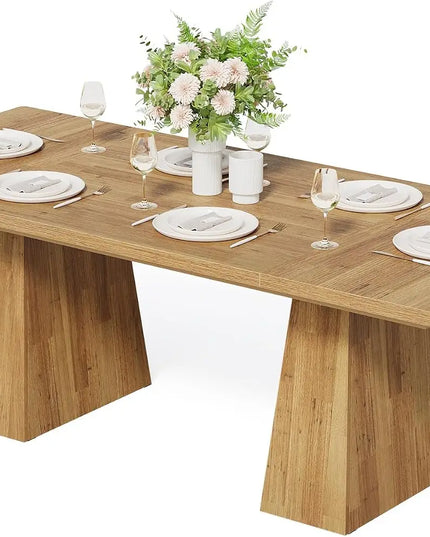 Light Brown Dining Table for 6 - Rectangle Wooden Table, Heavy Duty Legs, Assembled
