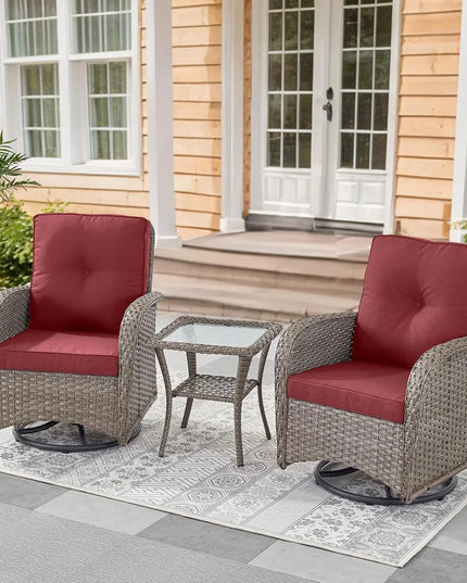 3-Piece Swivel Rocker Patio Set - 2 Wicker Rockers and Glass Side Table, 8 Colourways