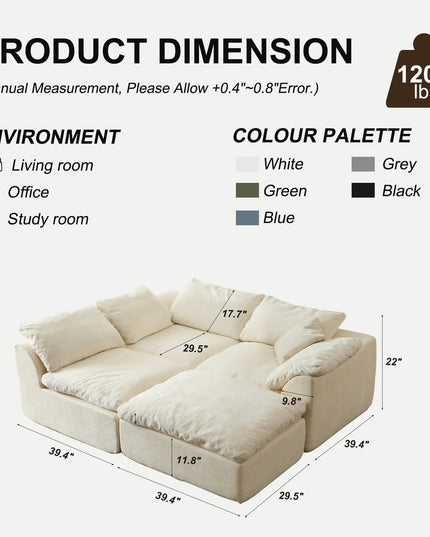 L-Shaped Modular Cloud Couch Sofa Bed - Removable Cushions, 275x175x70cm, 5 Colours