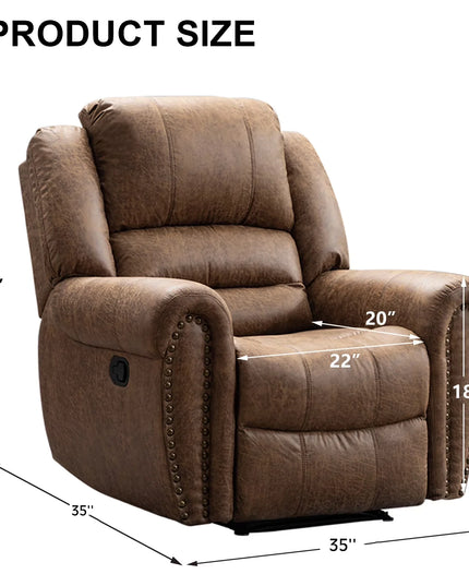 Classic Manual Leather Recliner Chair - Traditional Khaki Armchair with Padded Arms