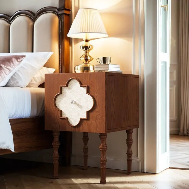 Four-Leaf Clover Ash Wood Bedside Table - 1-Drawer Nightstand and Sofa Side Cabinet