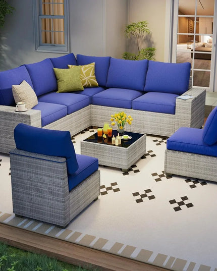 8-Piece Modular Rattan Patio Sectional - 4-Inch Thick Cushions, 4 Two-Tone Colourways