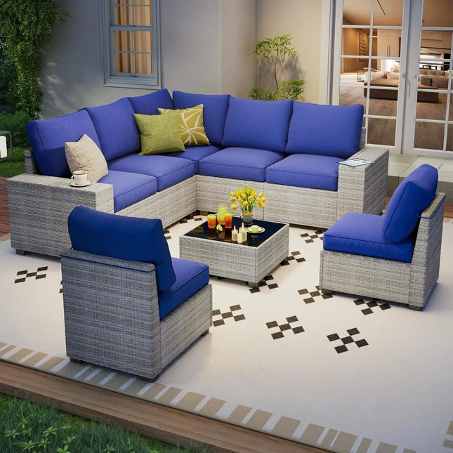 8-Piece Modular Rattan Patio Sectional - 4-Inch Thick Cushions, 4 Two-Tone Colourways