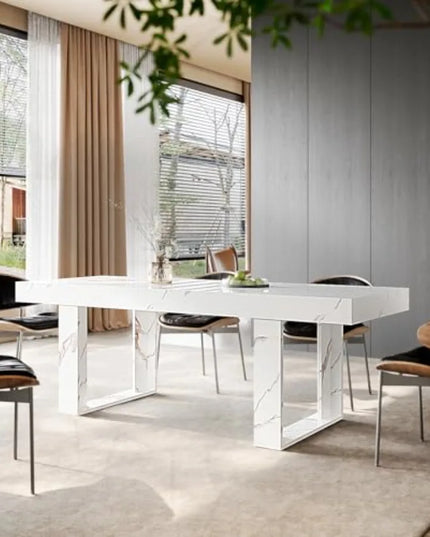 Telescopic Extendable Dining Table - 71 to 87 Inches, Seats 6 to 10, Scratch-Resistant