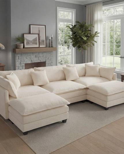 113-Inch Cloud Modular Sectional Sofa with Ottoman - 23.6-Inch Deep Seat, 4 Colours