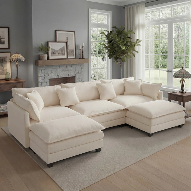 113-Inch Cloud Modular Sectional Sofa with Ottoman - 23.6-Inch Deep Seat, 4 Colours