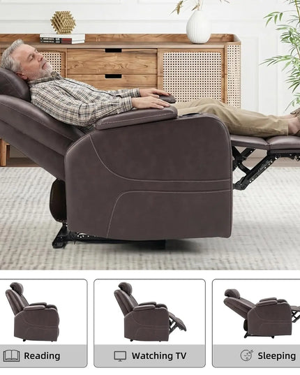 Electric Power Recliner Home Theater Chair - Adjustable Headrest, LED, USB, Cup Holders