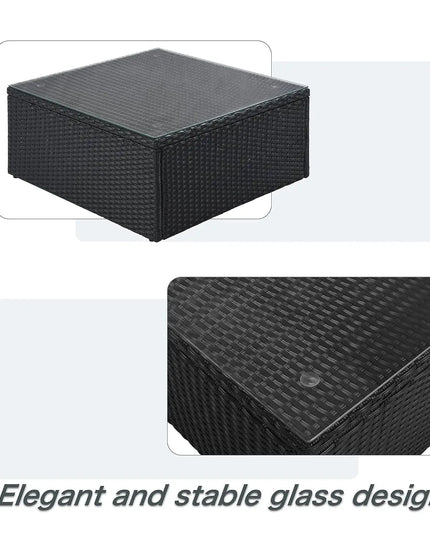 7-Piece All-Weather Rattan Conversation Set - Tempered Glass Table and Striped Pillows