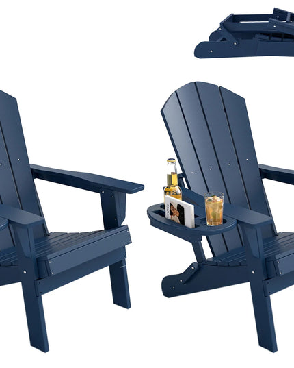 Folding Adirondack Chairs, Set of 2 - HDPE with Cup Holders and Cushions, 6 Colours
