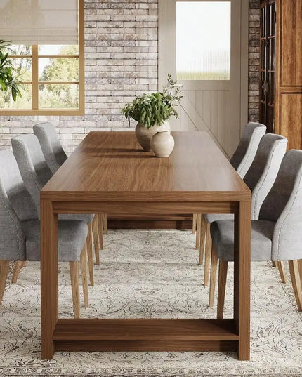 86.61-Inch Narrow Farmhouse Dining Table - Wood Pedestal Base, Seats 6 to 8, 4 Finishes