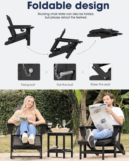 Adirondack Rocking Chairs, Set of 2 - HDPE with Retractable Footrests and Cup Holders