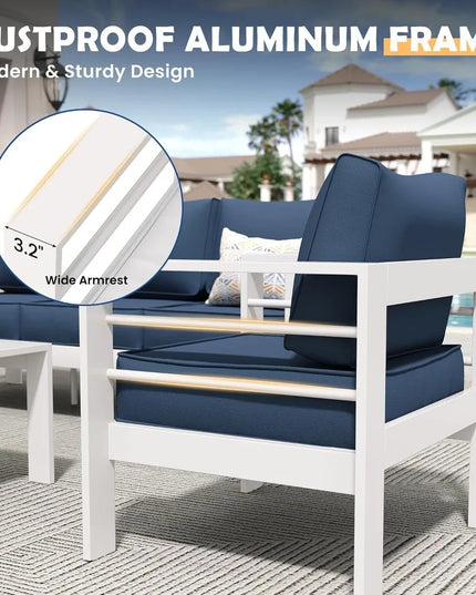 6-Piece Aluminium Patio Set - Sectional Sofa, Coffee Table, 5-Inch Olefin Cushions, Covers