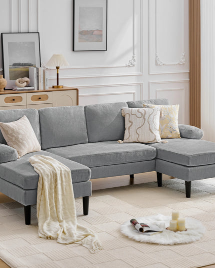 4-Seat Corner Sleeper Sofa - Velvet and Chenille, Removable Cushions, 101.5 Inches