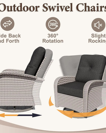 5-Piece Wicker Swivel Rocker Set - Rockers, Ottomans, Glass Table and Cushions, 5 Colours