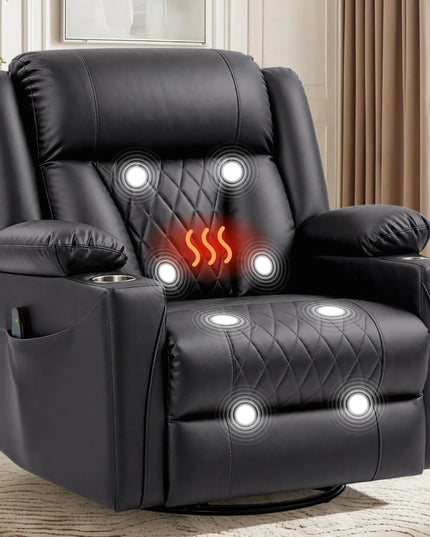 Oversized Swivel Rocker Recliner - Big and Tall Faux Leather, Heat and Massage, 3 Colours