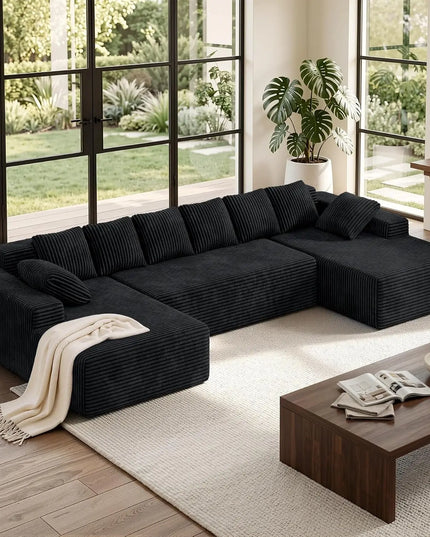 131-Inch Boneless Cloud Sectional with Chaise - 28-Inch Deep Seat, 1400lb, 6 Colours