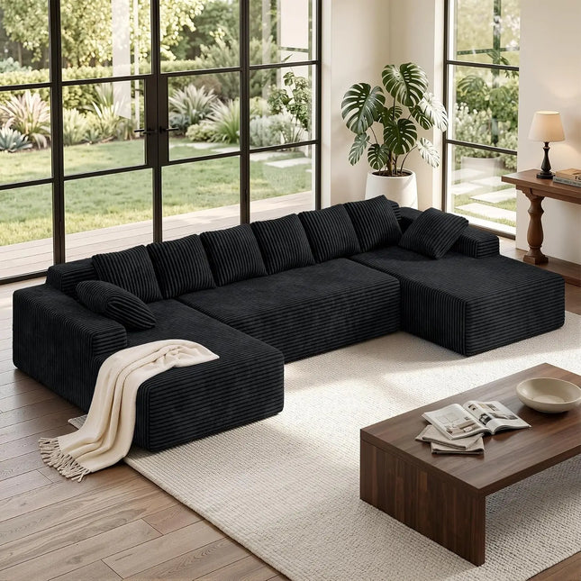131-Inch Boneless Cloud Sectional with Chaise - 28-Inch Deep Seat, 1400lb, 6 Colours