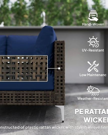 7-Piece Modular Wicker Patio Set - 2 Corner, 4 Armless Chairs, Acacia-Top Coffee Table