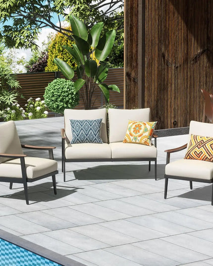 3-Piece Wicker Patio Conversation Set - Compact Beige Outdoor Furniture, Customisable