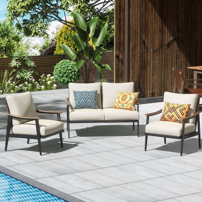 3-Piece Wicker Patio Conversation Set - Compact Beige Outdoor Furniture, Customisable