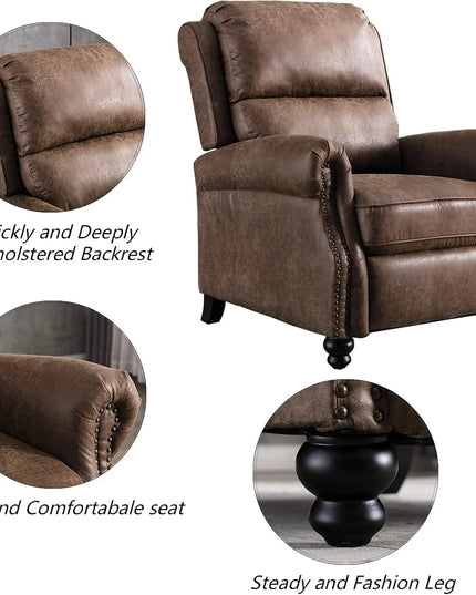 Rivet Pushback Recliner Armchair - Faux Leather Accent Chair, Adjustable, 3 Colours