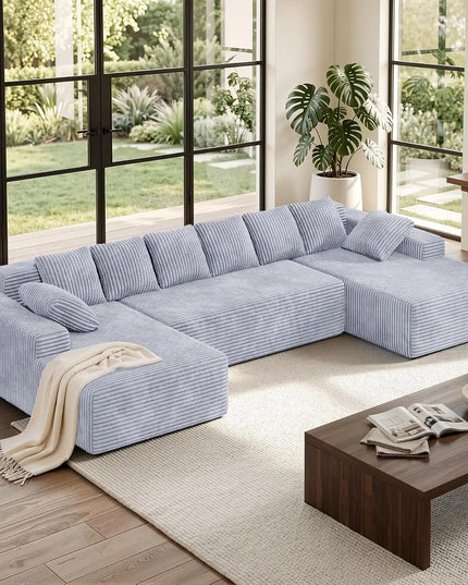 131-Inch Boneless Cloud Sectional with Chaise - 28-Inch Deep Seat, 1400lb, 6 Colours