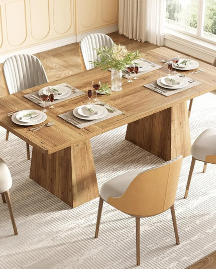 Light Brown Dining Table for 6 - Rectangle Wooden Table, Heavy Duty Legs, Assembled