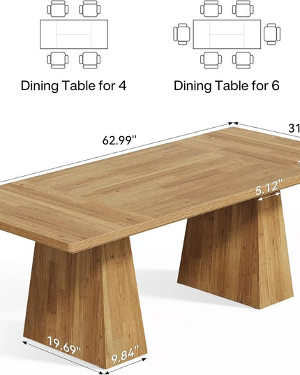 Light Brown Dining Table for 6 - Rectangle Wooden Table, Heavy Duty Legs, Assembled
