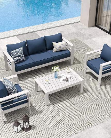 6-Piece Aluminium Patio Set - Sectional Sofa, Coffee Table, 5-Inch Olefin Cushions, Covers