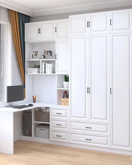 Modular Sliding-Door Wardrobe with 6 Drawers - White MDF Storage, 200kg Capacity