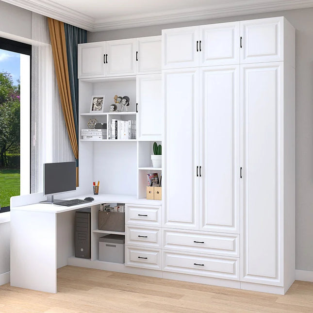Modular Sliding-Door Wardrobe with 6 Drawers - White MDF Storage, 200kg Capacity