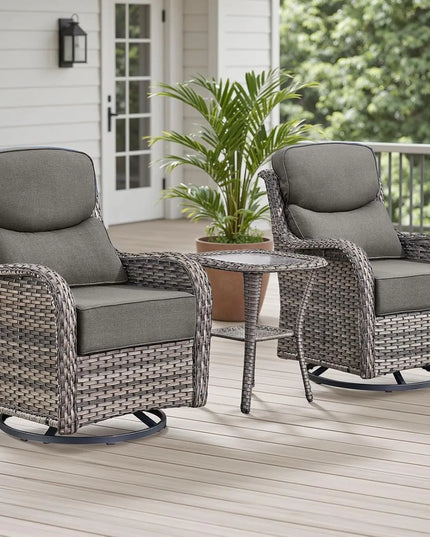 3-Piece Wicker Patio Bistro Set - 2 High-Back Swivel Chairs, Table, 6-Inch Cushions