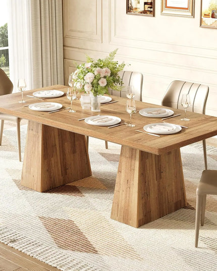Light Brown Dining Table for 6 - Rectangle Wooden Table, Heavy Duty Legs, Assembled