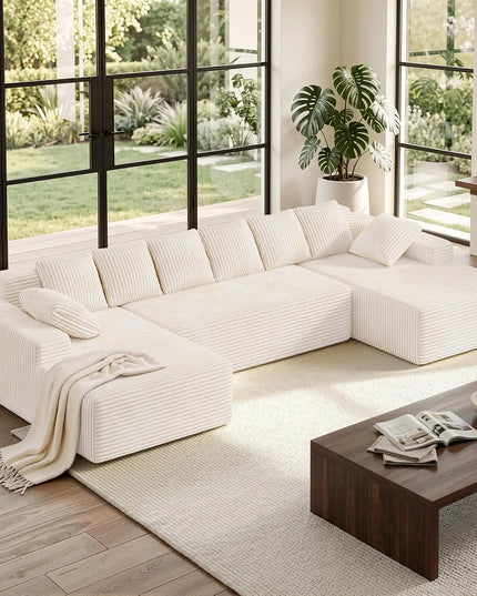 131-Inch Boneless Cloud Sectional with Chaise - 28-Inch Deep Seat, 1400lb, 6 Colours
