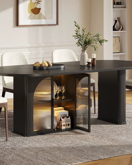 Walnut 70-Inch Oval Dining Table - Seats 6 to 8, 2-Tier Storage and LED, Table Only