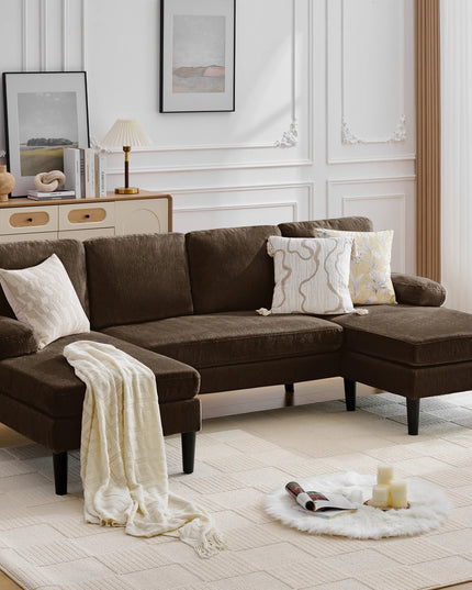 4-Seat Corner Sleeper Sofa - Velvet and Chenille, Removable Cushions, 101.5 Inches