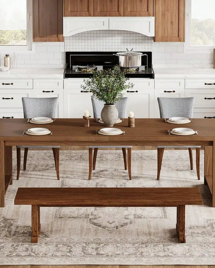 86.61-Inch Narrow Farmhouse Dining Table - Wood Pedestal Base, Seats 6 to 8, 4 Finishes