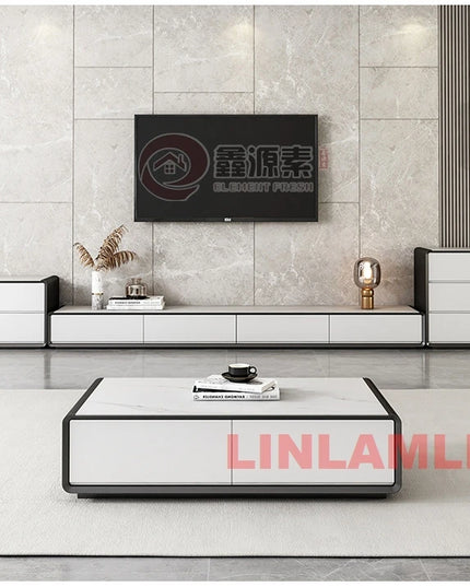 2-Piece Living Room Set - Coffee Table and TV Stand with Storage Cabinets, 4 Finishes