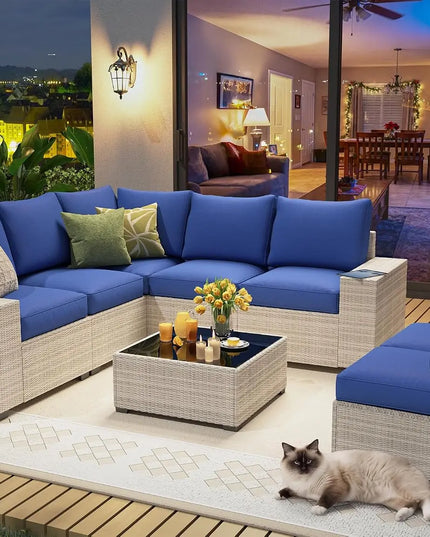 8-Piece Modular Rattan Patio Sectional - 4-Inch Thick Cushions, 4 Two-Tone Colourways