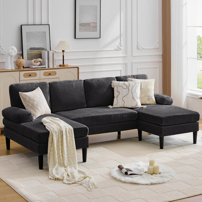 4-Seat Corner Sleeper Sofa - Velvet and Chenille, Removable Cushions, 101.5 Inches