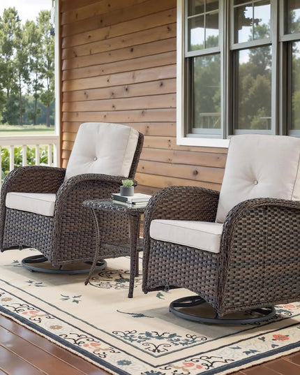 3-Piece Swivel Rocker Patio Set - 2 Wicker Rockers and Glass Side Table, 8 Colourways