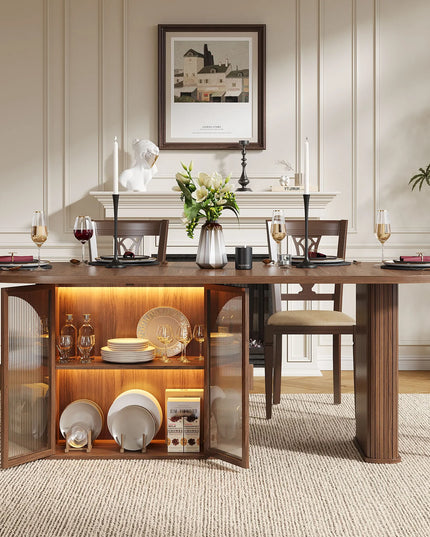 Walnut 70-Inch Oval Dining Table - Seats 6 to 8, 2-Tier Storage and LED, Table Only