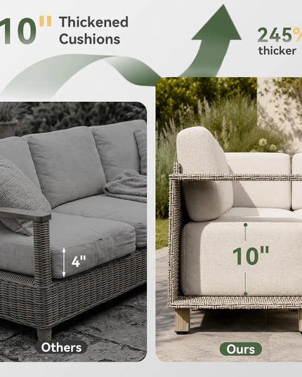 6-Piece U-Shape Patio Sectional - 2 Armchairs, 2 Armless, 2 Ottomans, 10-Inch Cushions