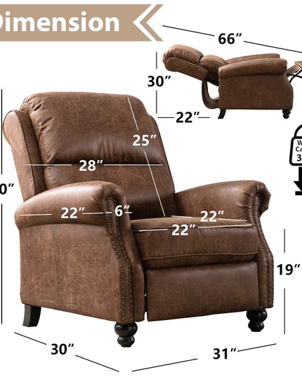 Rivet Pushback Recliner Armchair - Faux Leather Accent Chair, Adjustable, 3 Colours