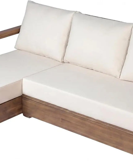 Acacia Wood L-Shaped Low Sectional Sofa - 3 Seater Modular Floor Seating with Cushions