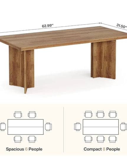 63-Inch Walnut Farmhouse Dining Table - Seats 4 to 6, Heavy Duty, Chairs Not Included